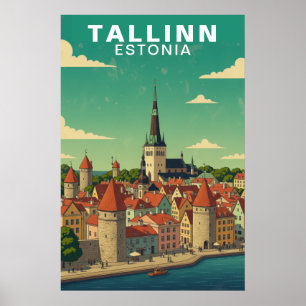 Poster Voyage à Tallinn Estonie Ville Médiévale