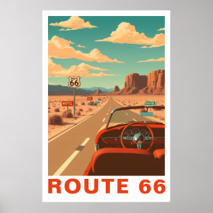 Poster Voyage Artistique sur la Route 66 Classique