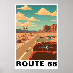 Poster Voyage Artistique sur la Route 66 Classique