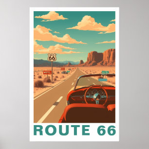 Poster Voyage Artistique sur la Route 66 Classique