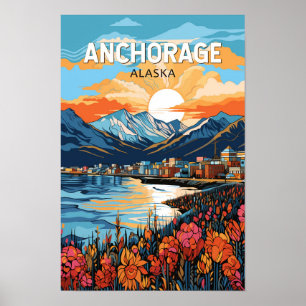 Poster Voyage artistique vintage à Anchorage Alaska