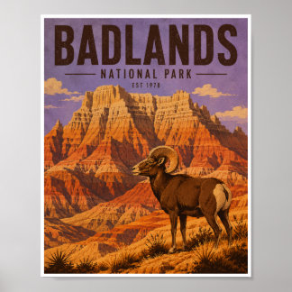 Poster Voyage au Badlands National Park à l'ancienne