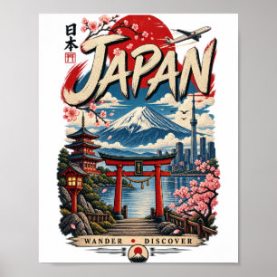 Poster Voyage au Japon Mont Fuji Japonais Vintage