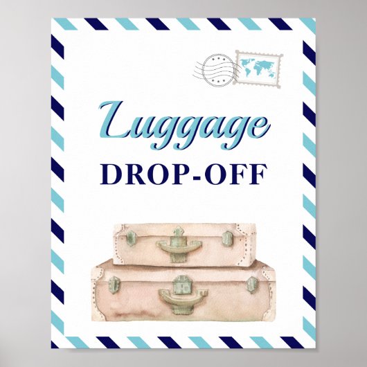 Poster Voyage Avion Bleu Marine Bagages Cartes Cadeaux Ta (Devant)