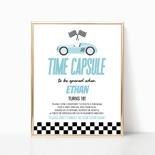 Poster Voyage bleu Voiture Anniversaire Fête Heure Capsul