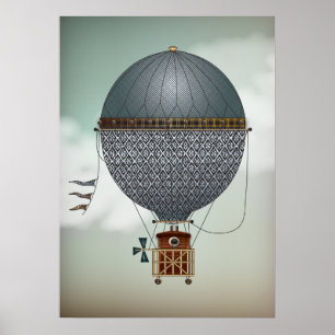 Poster Voyage chaud d'Indigon   Steampunk de dirigeable