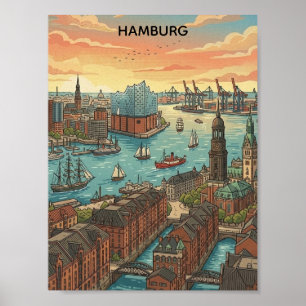 Poster Voyage Classique Vintage Hambourg Allemagne
