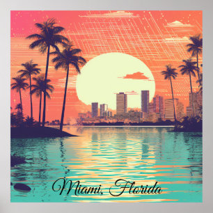 Poster Voyage coloré vintage rétro Miami Floride