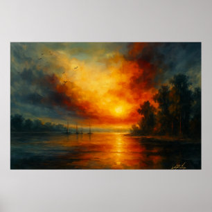 Poster Voyage Crépusculaire Coucher de Soleil Fougueux et