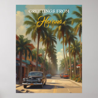 Poster Voyage Cuba vintage - Salutations de La Havane