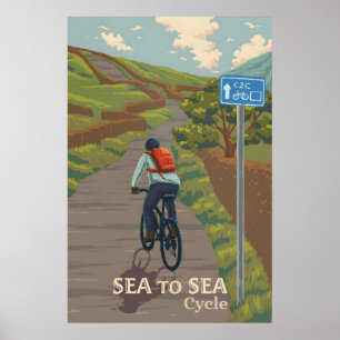 Poster Voyage cycliste de mer à mer C2C côte à côte