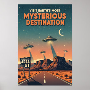 Poster Voyage dans la Zone 51 Mystérieuse Vintage