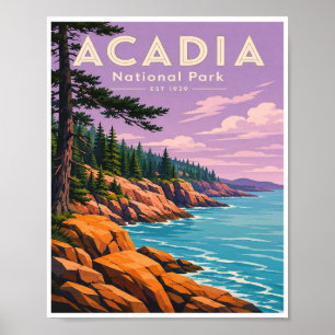 Poster Voyage dans le Parc national d'Acadia vintage