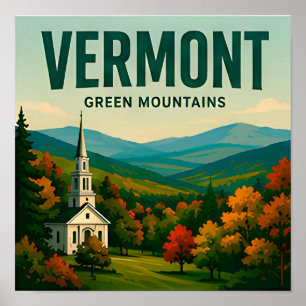 Poster Voyage dans les Montagnes Vertes du Vermont Nouvel
