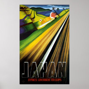 Poster Voyage d'avant-guerre vintage de rail du Japon