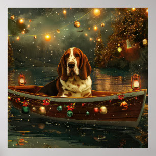 Poster Voyage de fête de Noël de Basset Hound