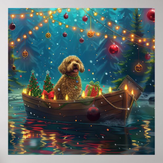 Poster Voyage de fête de Noël de Goldendoodle (Devant)