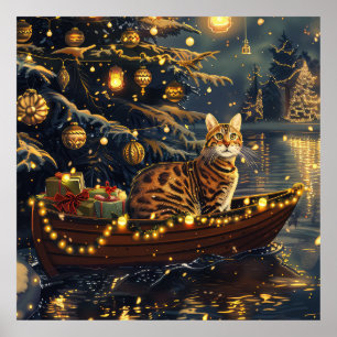 Poster Voyage de fête de Noël du chat du Bengale