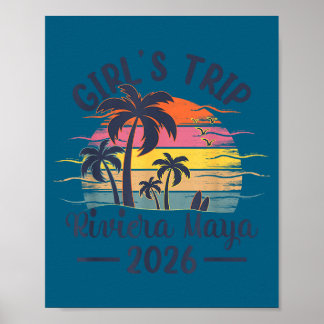 Poster Voyage de filles à la plage de Riviera Maya Vintag