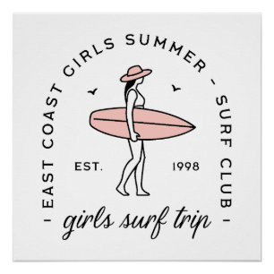 Poster Voyage de filles surf surf côte est esthétique bla