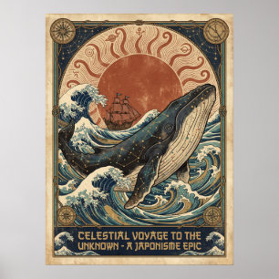 Poster Voyage de la Baleine Céleste Japonisme Épique Art