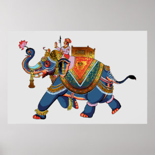 Poster Voyage de l'éléphant royal : conception folkloriqu