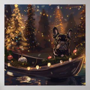 Poster Voyage de Noël Festif de Bouledogue Français