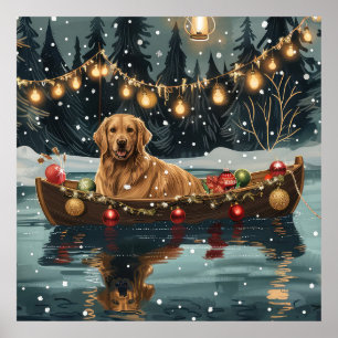 Poster Voyage de Noël Festif du Golden Retriever