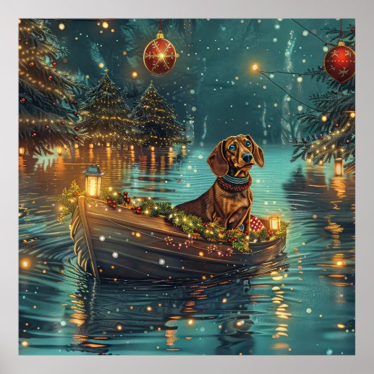 Poster Voyage de Noël festif du teckel (Devant)