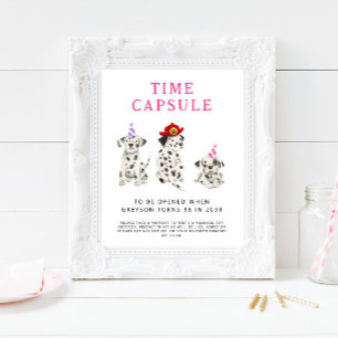 Poster Voyage de temps Capsule pompier rose fête d'annive