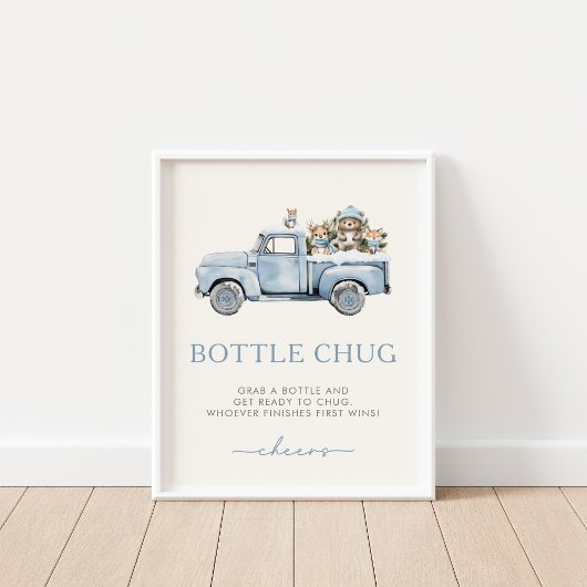 Poster Voyage d'hiver Bois Animaux Bottle Chug Jeu