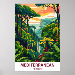 Poster Voyage d'illustration de la forêt méditerranéenne