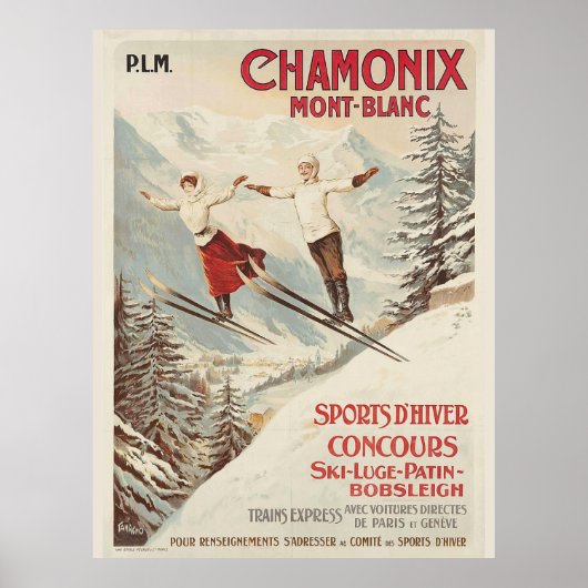 Poster Voyage d'illustration de ski Chamonix vintage (Devant)