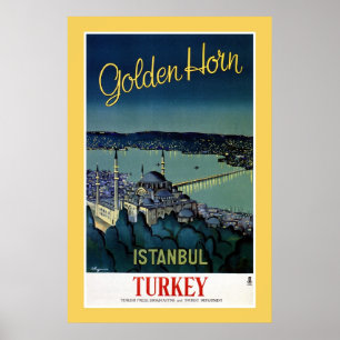 Poster Voyage d'or vintage d'Istanbul Turquie de klaxon