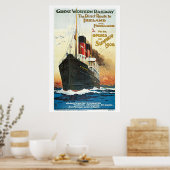 Poster Voyage en bateau vintage vers Irlande annonce (Cuisine)
