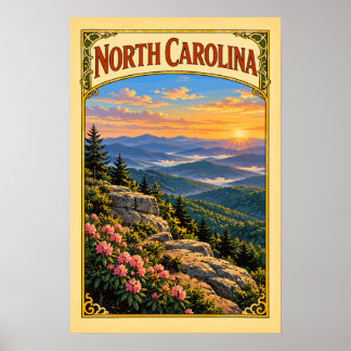 Poster Voyage en Caroline du Nord dans les montagnes Blue