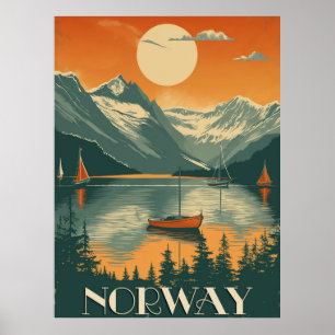 Poster Voyage en Norvège vintage