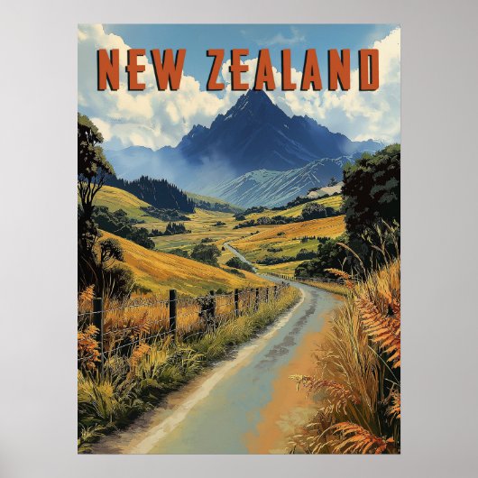 Poster Voyage en Nouvelle-Zélande vintage (Devant)
