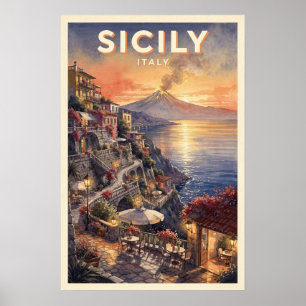 Poster Voyage en Sicile Italie Vintage