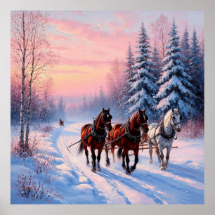 Poster Voyage en traîneau tiré par des chevaux à travers