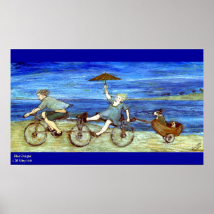 Poster Voyage en Vélo Tandem avec Chiens Imprimer