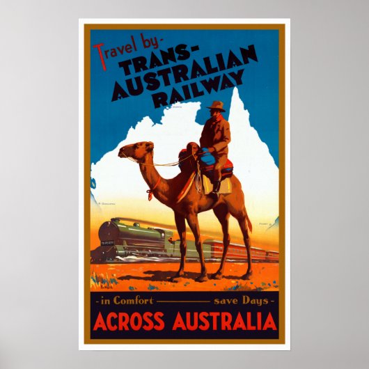 Poster Voyage ferroviaire transaustralien vintage (Devant)