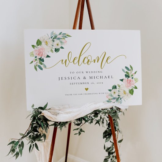 Poster Voyage Floral Blush calligraphie Mariage de bienve
