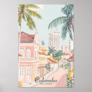 Poster Voyage Illustration de Colombo Sri Lanka Gouache