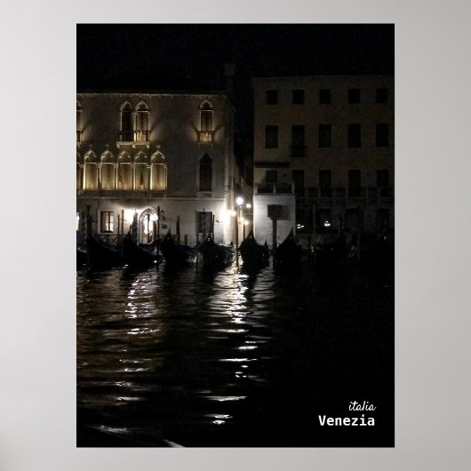 Poster Voyage | Italie - Venise nuit noire avec gandolas (Devant)