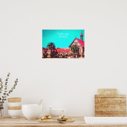 Poster Voyage Nouvelle-Zélande musée Rotorua (Cuisine)