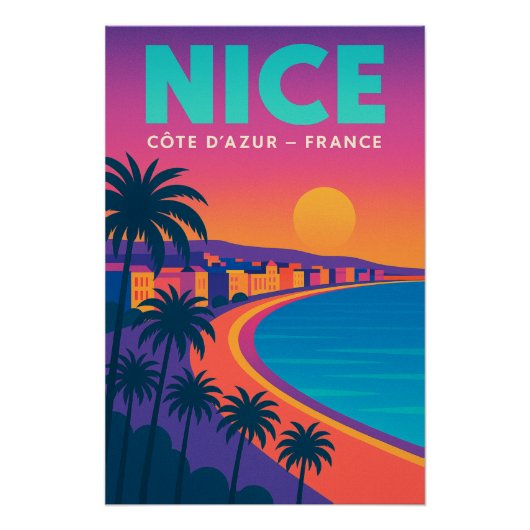 Poster Voyage Rétro 80 - Nice Côte d'Azur (Devant)