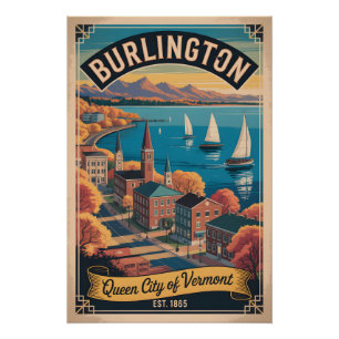 Poster Voyage Rétro à Burlington Vermont