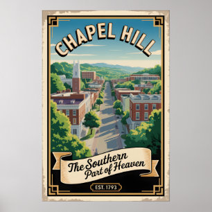 Poster Voyage Rétro à Chapel Hill Caroline du Nord