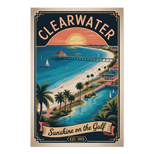 Poster Voyage Rétro à Clearwater Floride (Devant)